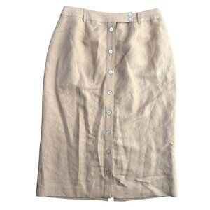Emma James Button Front Linen Blend Skirt Mid Length‎ 14 Belt Loops Old Money